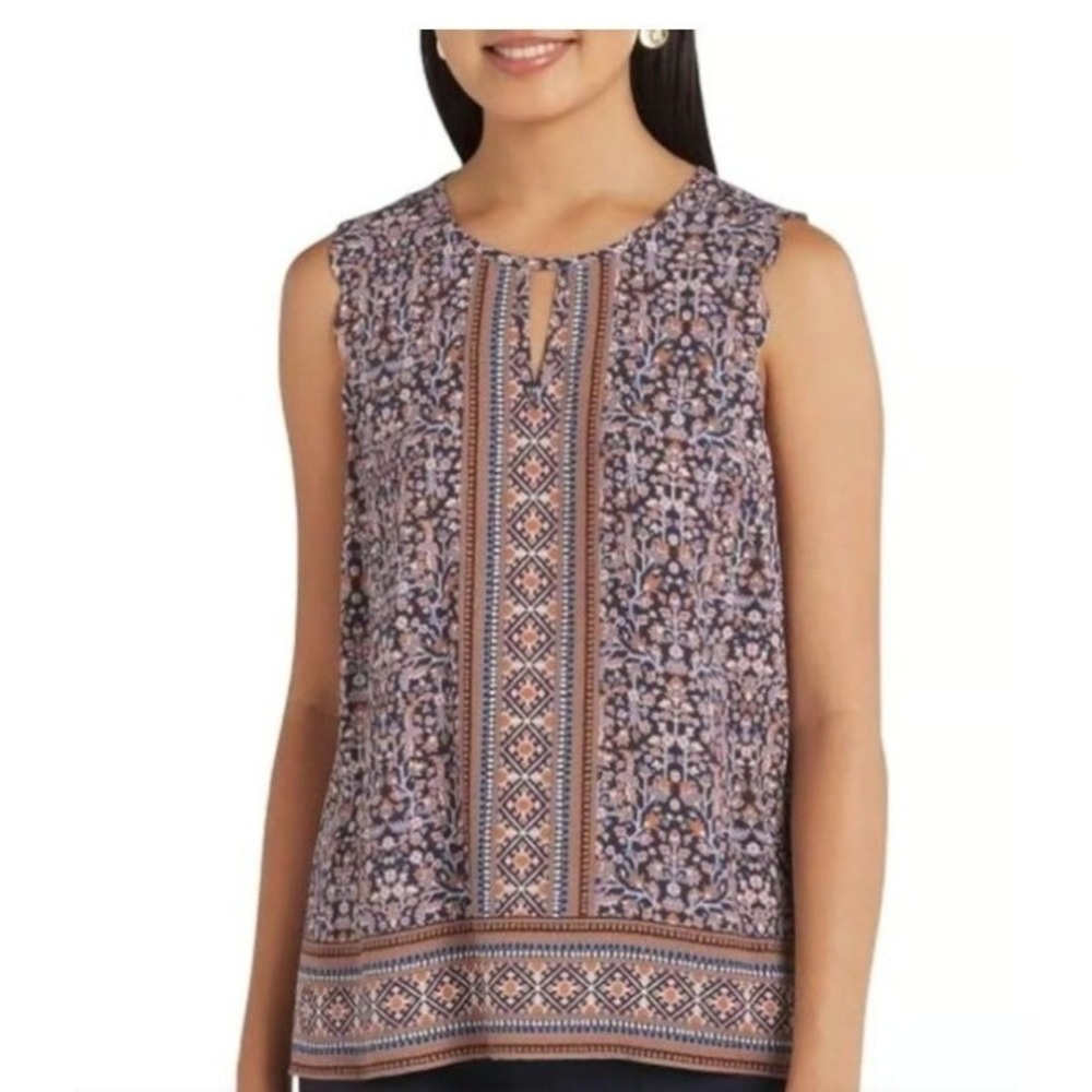 Daniel‎ Rainn Floral Tank Top Keyhole Sleeveless Flowy Lightweight M Earthy NEW